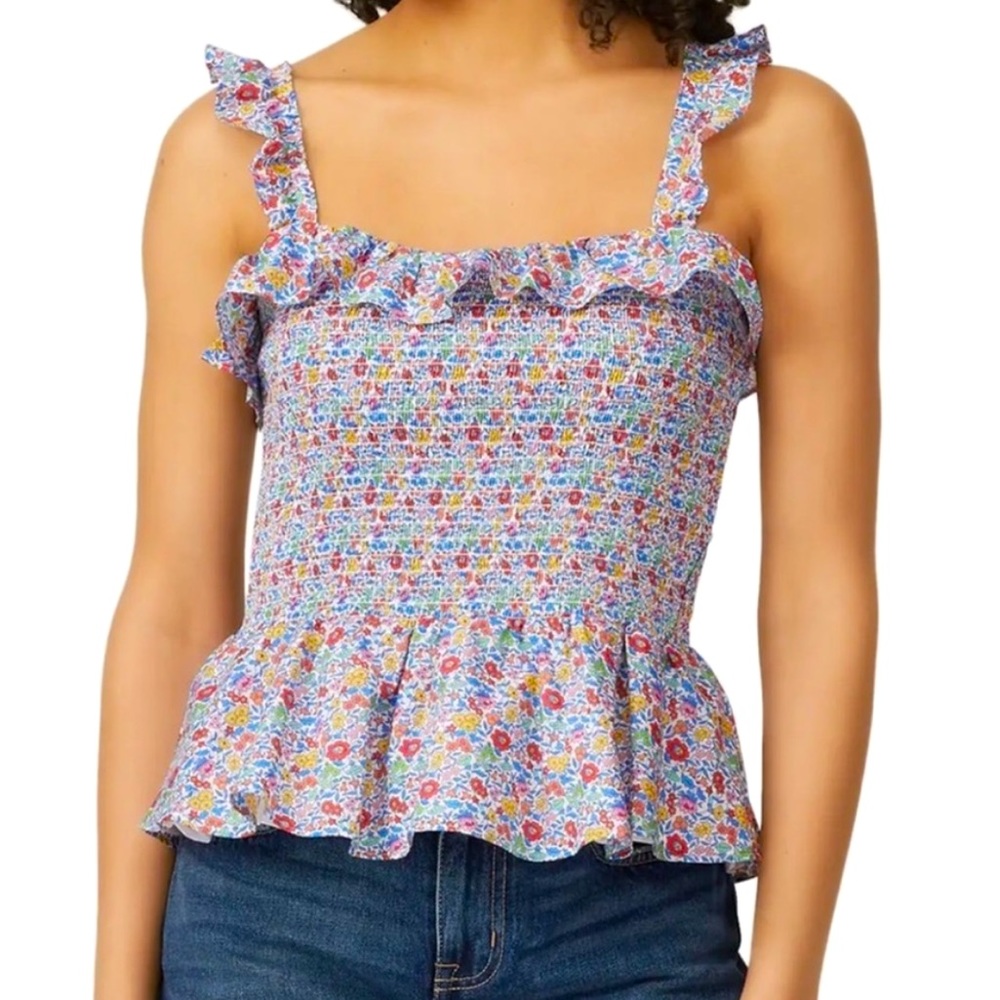 J Crew Liberty London Floral Ruffle Peplum
Smocked Tank Top. Size XS.